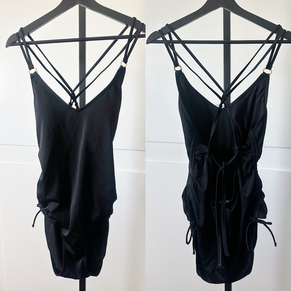 Time and Tru Black Strappy Tank One Piece Bathsuit Sz Large 12/14